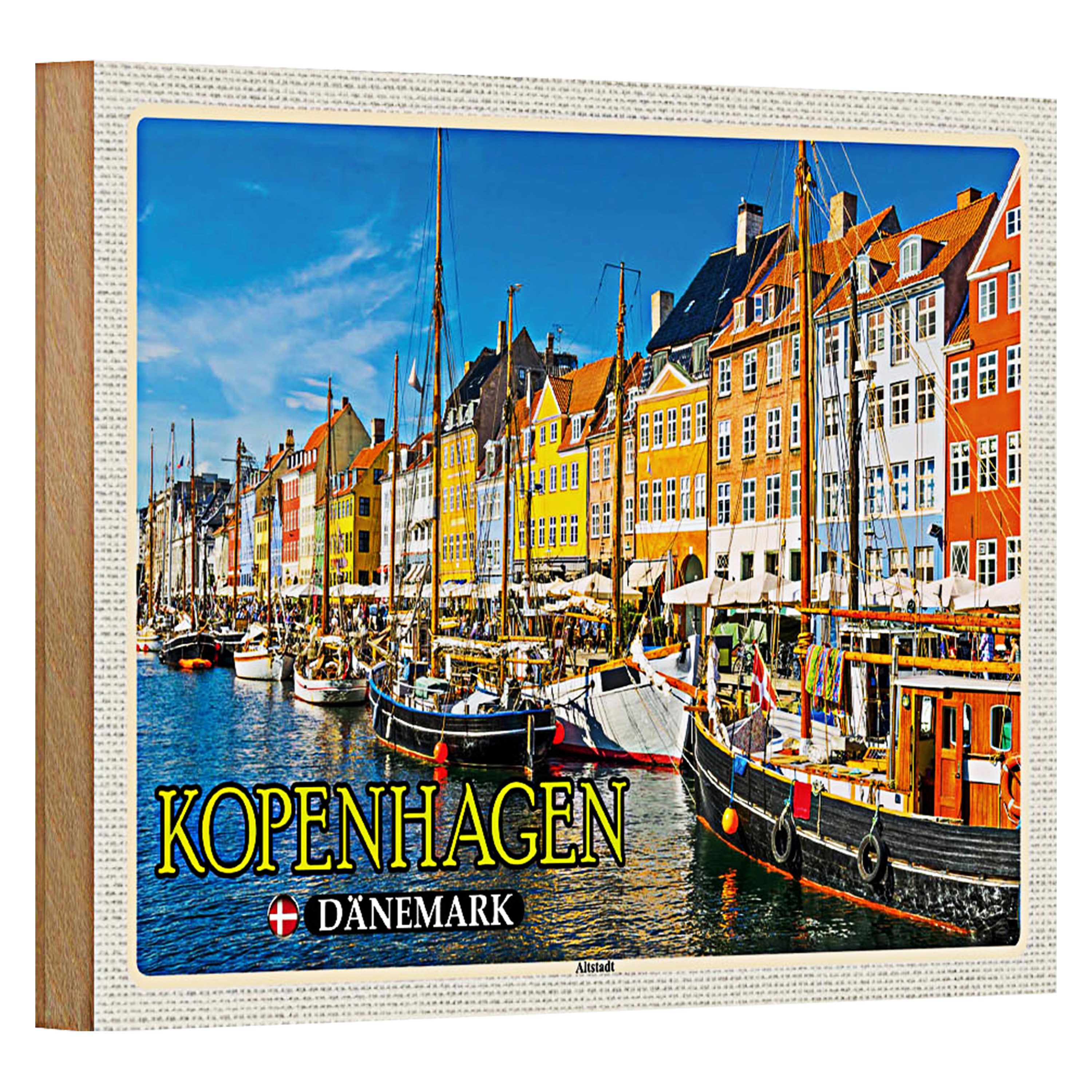 Roomando Holzbild Reise 18x12cm Kopenhagen Dänemark Altstadt Boote
