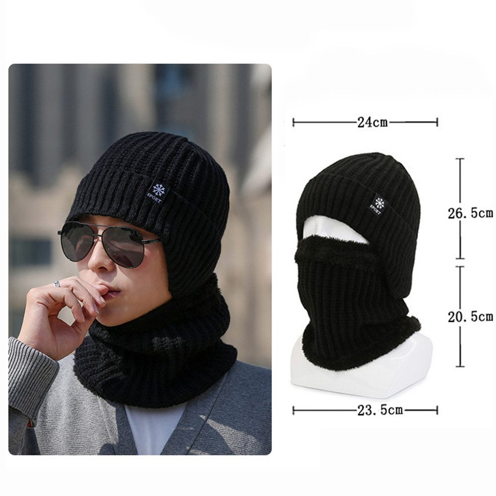Coonoor Strickmütze Wintermütze Halswärmer Set für Herren Damen Beanie Strickmütze mit Wollfutter und Ohrklappen, Warme Loop Schal