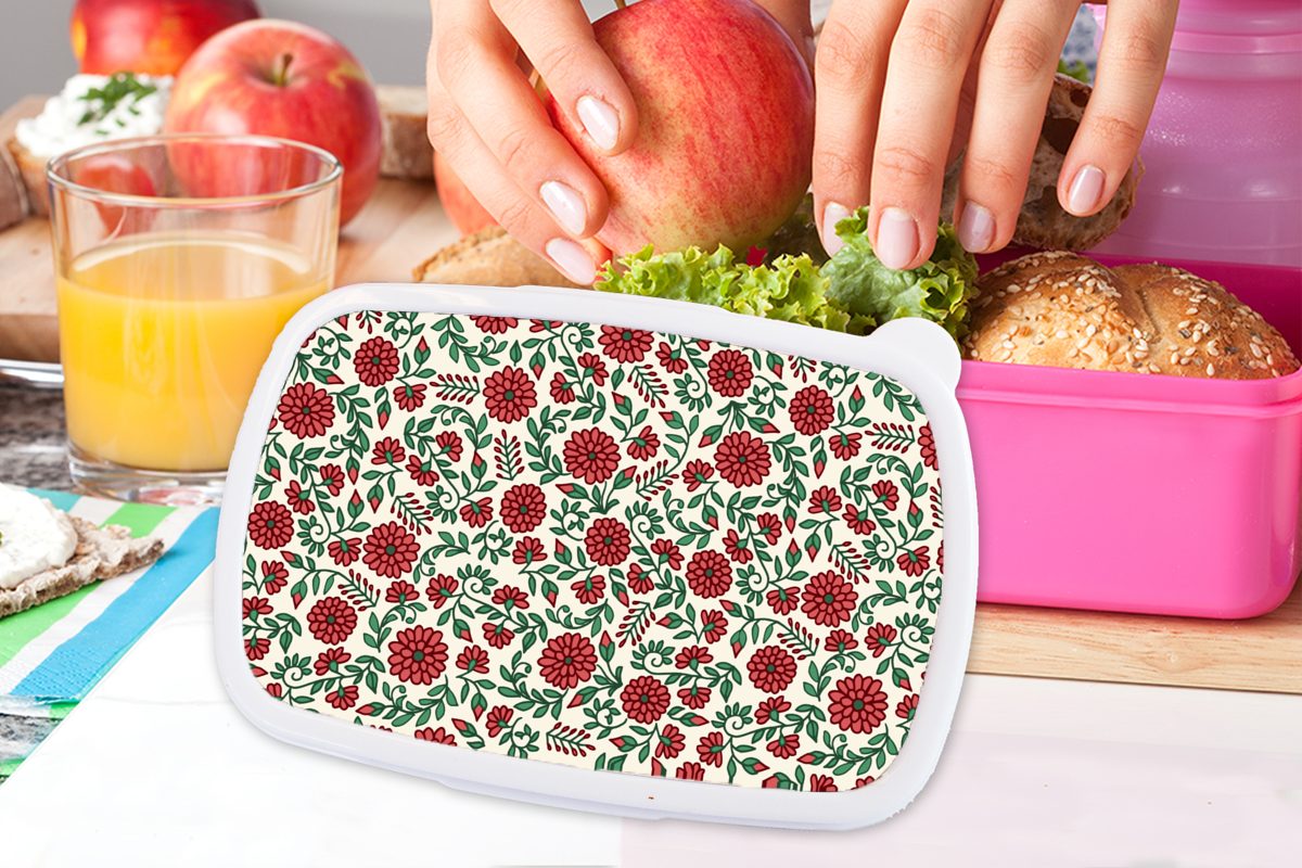 MuchoWow Lunchbox Blumen (2-tlg), Snackbox, Mädchen, - Brotbox Kinder, Erwachsene, Kunststoff, Design., rosa - - Kunststoff Brotdose für Boho Pflanzen