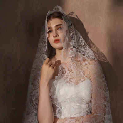 AUKUU Kopftuch Einlagiger Einlagiger Braut Hochzeitsschleier aus weißer Spitze, Fotoschleier 13 Meter
