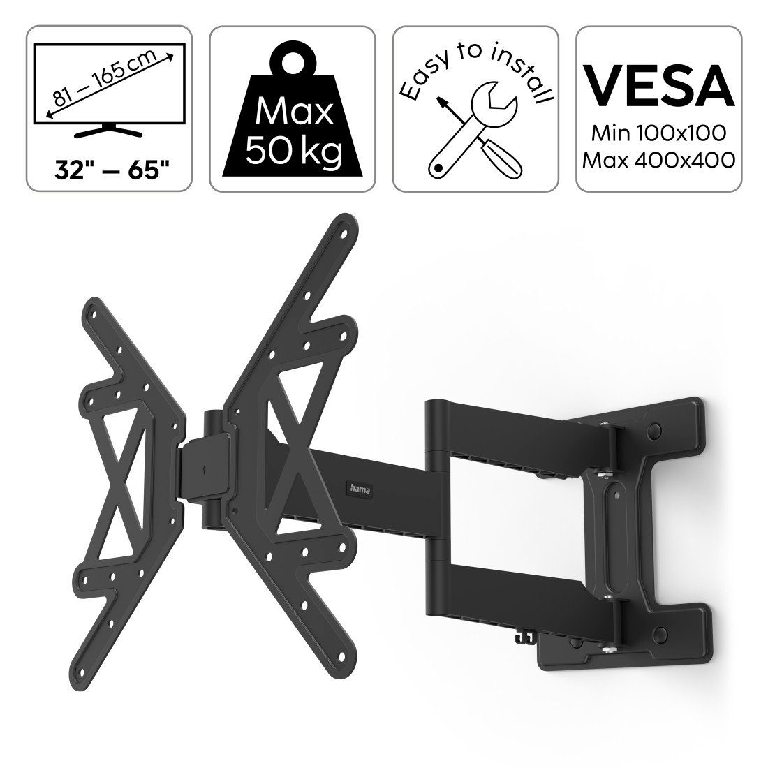 Hama TV-Wandhalterung TV Halterung schwenkbar, vollbeweglich, (32"- 65), 43", 50", 55", (bis 65 Zoll)