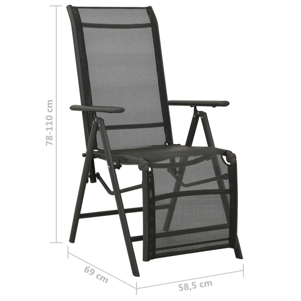 Schwarz vidaXL 2 Textilene Aluminium Garten-Liegestühle Stk Gartenstuhl und