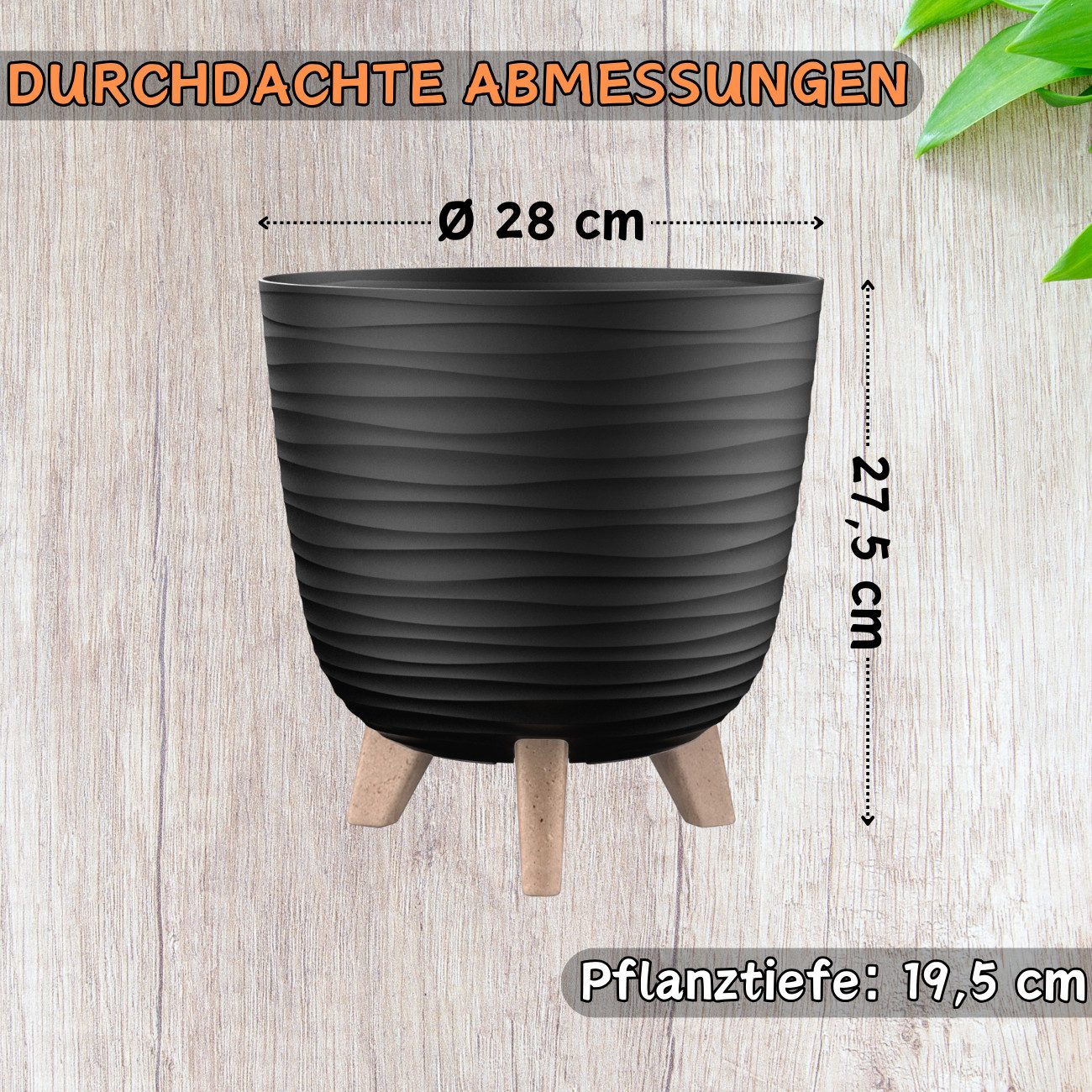 Engelland Blumentopf Pflanztopf mit Füßen (Vorteils-Set, 1 St., robuster PP-Kunststoff), Wellenoptik, rund, UV-resistent, Drainagesystem, direkte Bepflanzung