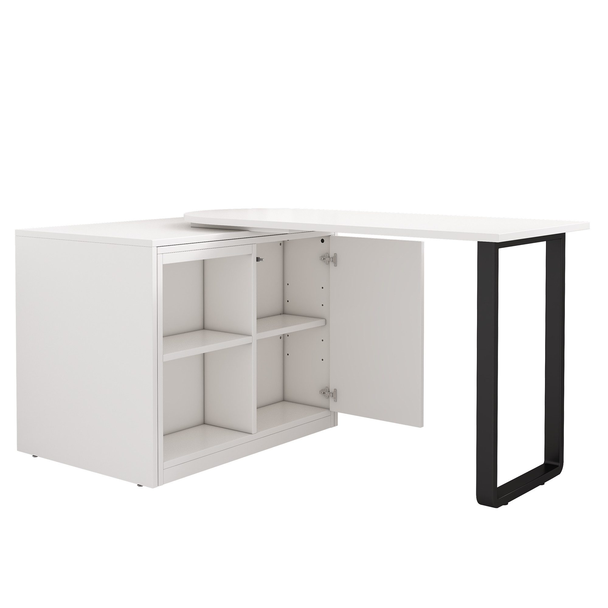 Flieks Schreibtisch Schrankbett/Klappbett mit Matratze & Rollen, drehbar Computertisch (Tischplatte: 116x60 cm, Liegemaße: 90x188 cm, Schrankmaße: 94x66x77 cm, Set, 2-St., 2er Set, Arbeitstisch&Kommode mit verstellbarer Einlegeböden), 2-in-1 Multifunktional Eckschreibtisch mit Ausziehbett/Schrank Weiß
