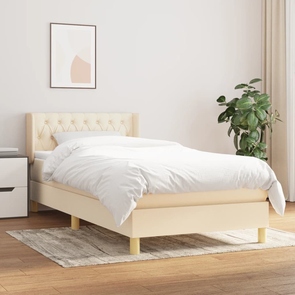 Bettgestell Boxspringbett Creme 203x93x78/88 cm mit Matratze und Auflage