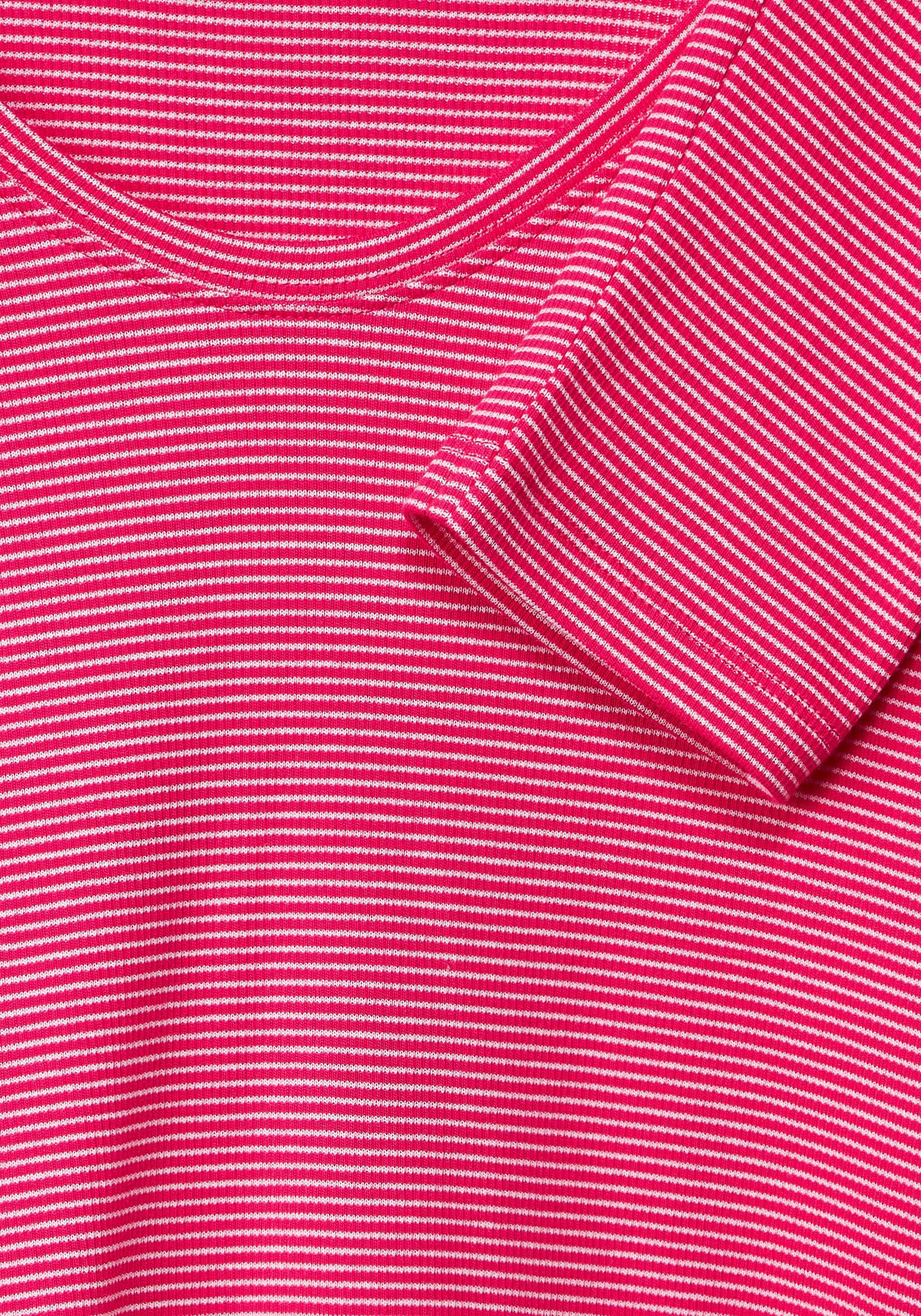 pink abgerundetem Langarmshirt mit Cecil fresh V-Ausschnitt