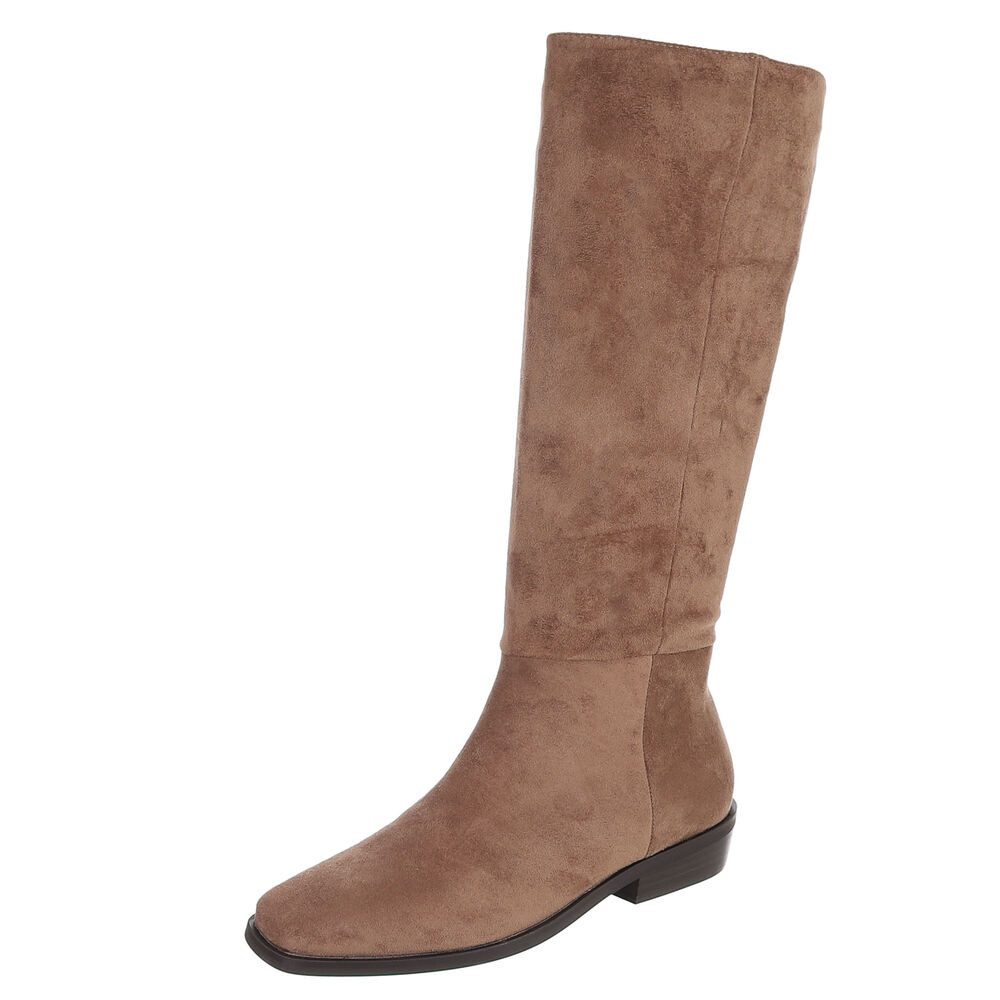 Ital-Design Damen Kniehoher Stiefel mit Blockabsatz, elegant Stiefel (92125636) Blockabsatz Flache Stiefel in Hellbraun