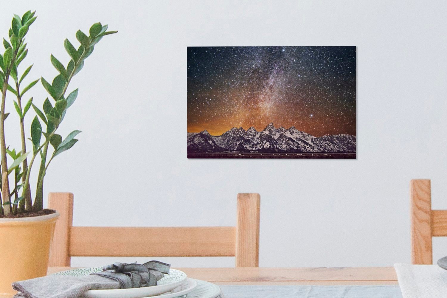 30x20 Aufhängefertig, schneebedeckten Die (1 Leinwandbild St), Mountains, Teton Wandbild die OneMillionCanvasses® beleuchtet Leinwandbilder, cm Wanddeko, Milchstraße