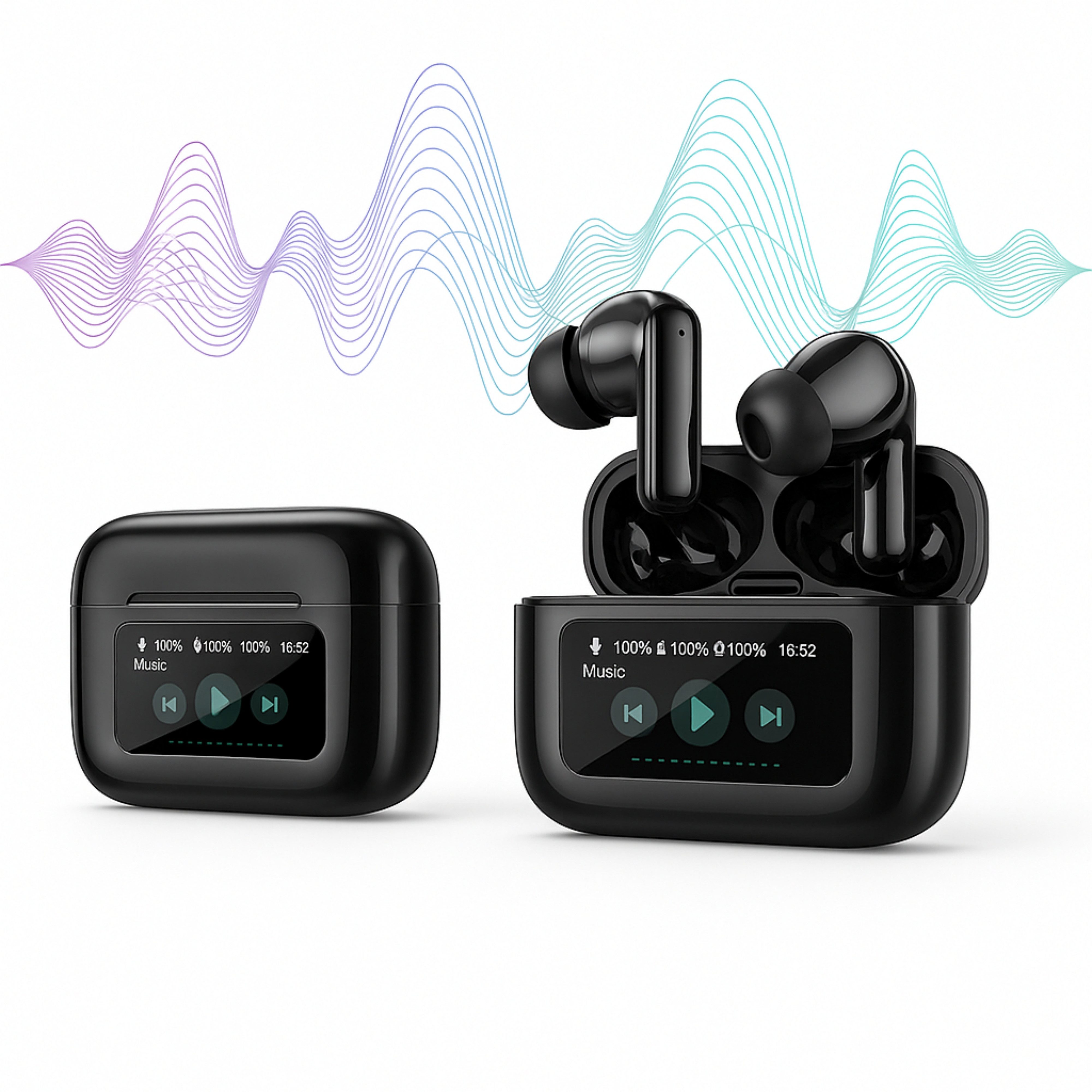 Forrlite Bluetooth Kopfhörer mit Touchscreen, In Ear Kopfhörer Kabellos In-Ear-Kopfhörer (Reduzierung des Anrufrauschens und Intelligente Bassoptimierung, Bluetooth 5.4 mit ANC/ENC Noise Cancelling Mic, 48Std Tiefer Bass Earbuds mit 5 EQ-Modi, USB-C, IP7 Wasserdicht Ohrhörer, Schwarz,Open Ear Kopfhörer,In Ear Ohrhörer,TWS wireless In-Ear-Kopfhörer, für Übung, Büro und Langzeitgebrauc)