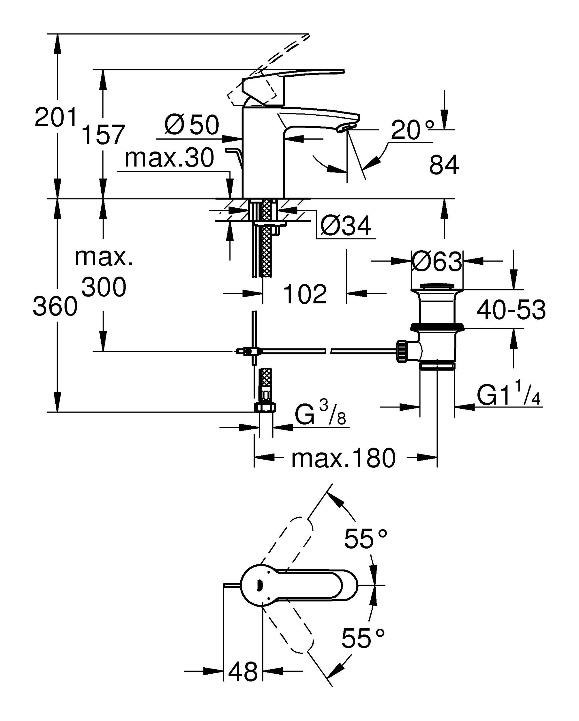 Grohe Waschtischarmatur Eurostyle m. mm 35 Zugstangen Cosmopolitan Eurostyle Einhand Kartusche Cosmpolitan