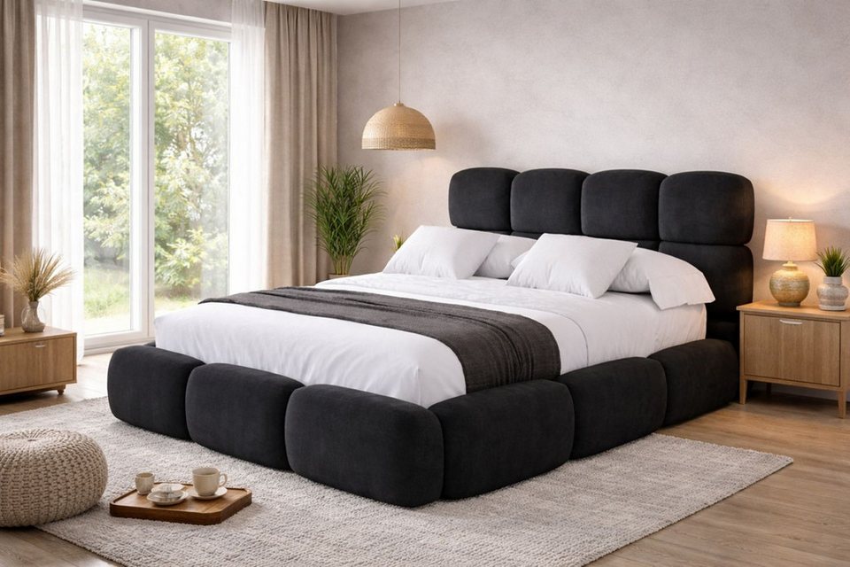Labett Polsterbett Bubble Stauraumbett, Samt 120x200 140x200 160x200 180x200 200x200cm, hochwertiger Samt in Beige, Grau, Dunkelgrau und Schwarz