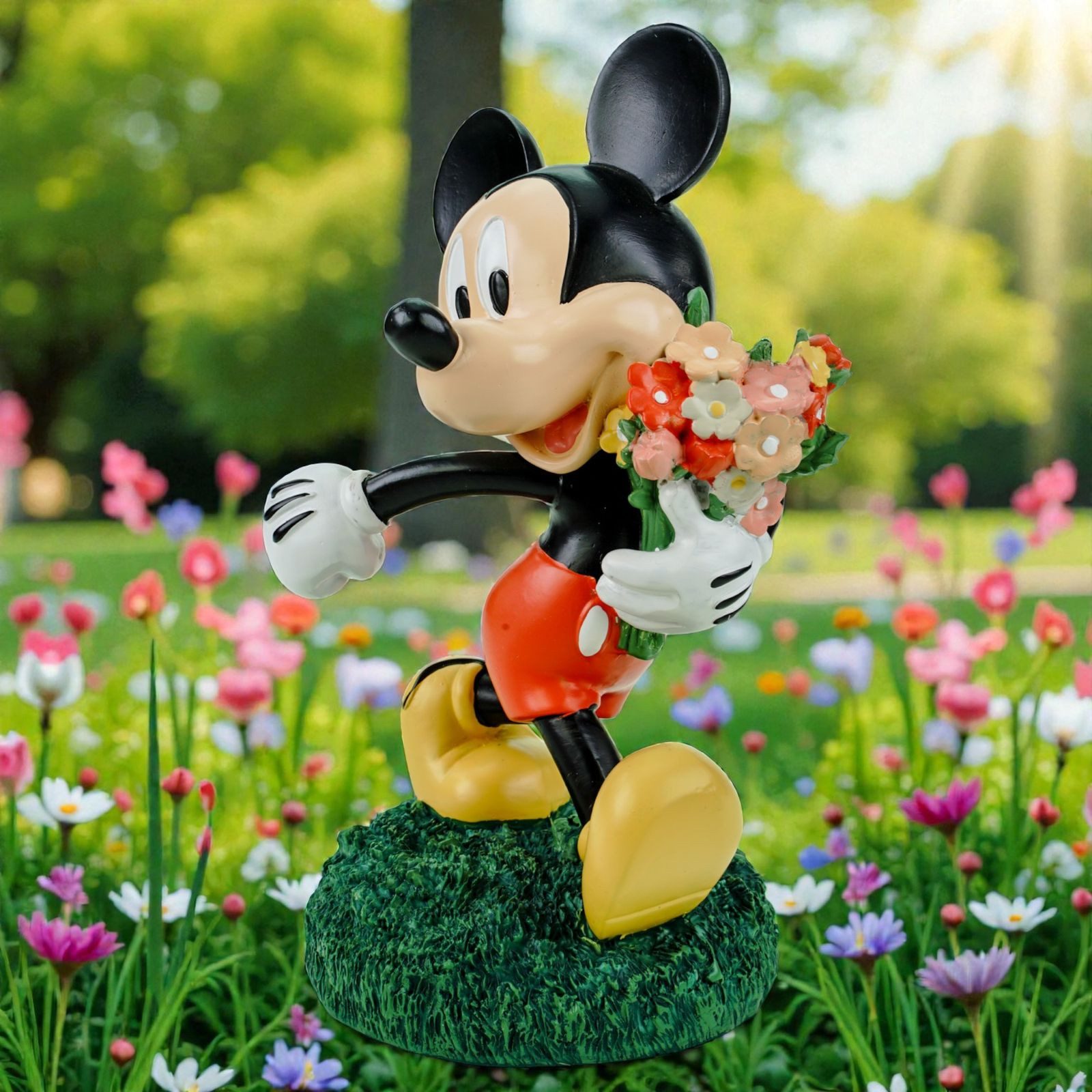 Disney Gartenfigur Disney Mickey Mouse mit Blumen Offiziell lizenzierte Dekofigur 20 cm