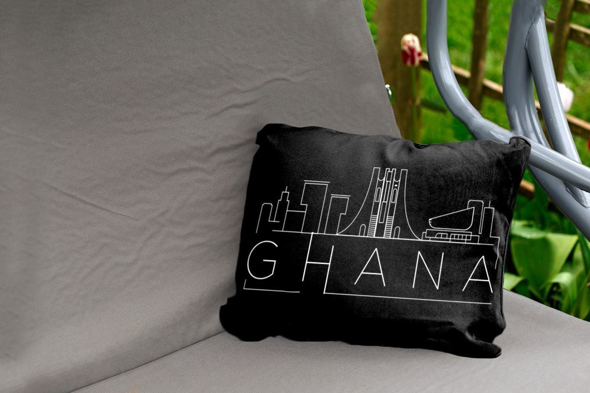 Dekokissenbezug, Outdoor-Dekorationskissen, Skyline Polyester, Kissenhülle Dekokissen MuchoWow Hintergrund, schwarzem "Ghana" auf