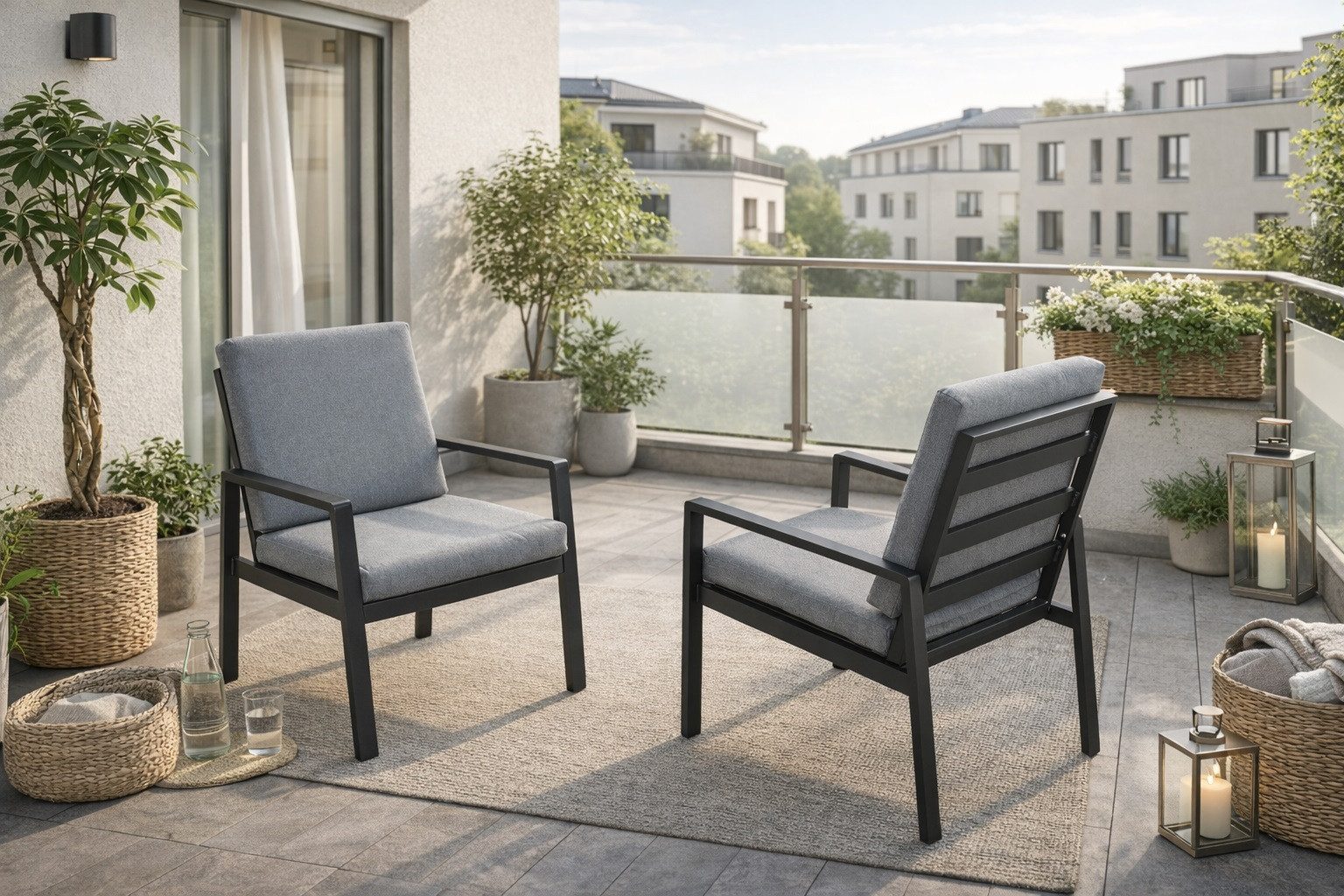 MeXo Gartenlounge-Set Lounge Gartenmöbelset Aluminium Wetterfest, (Gartensessel Outdoor, 2-tlg., 2 x Sessel, 4 x Kissen), wetterfest Sitzgruppe Balkonstuhl für 1-2 Personen