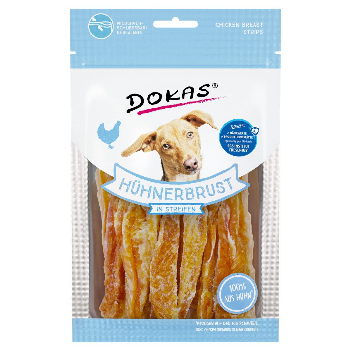 Dokas Hühnerbrust in Streifen 70 g, Snack für: Hund