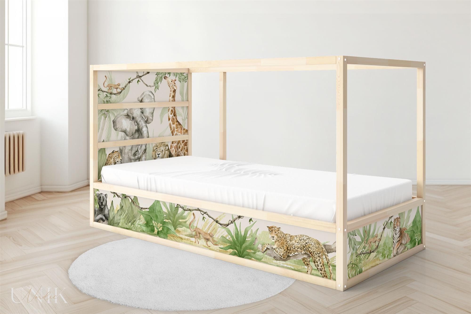 Unik Nordic Möbelfolie IKEA Kura Bett­aufkleber Set - Safari Aquarell 2-Sticker-Set Unten, (Set, 2St.}, Für die angebene Anzahl an Flächen zugeschnitten), selbstklebend, exakte Maße, wiederablösbar