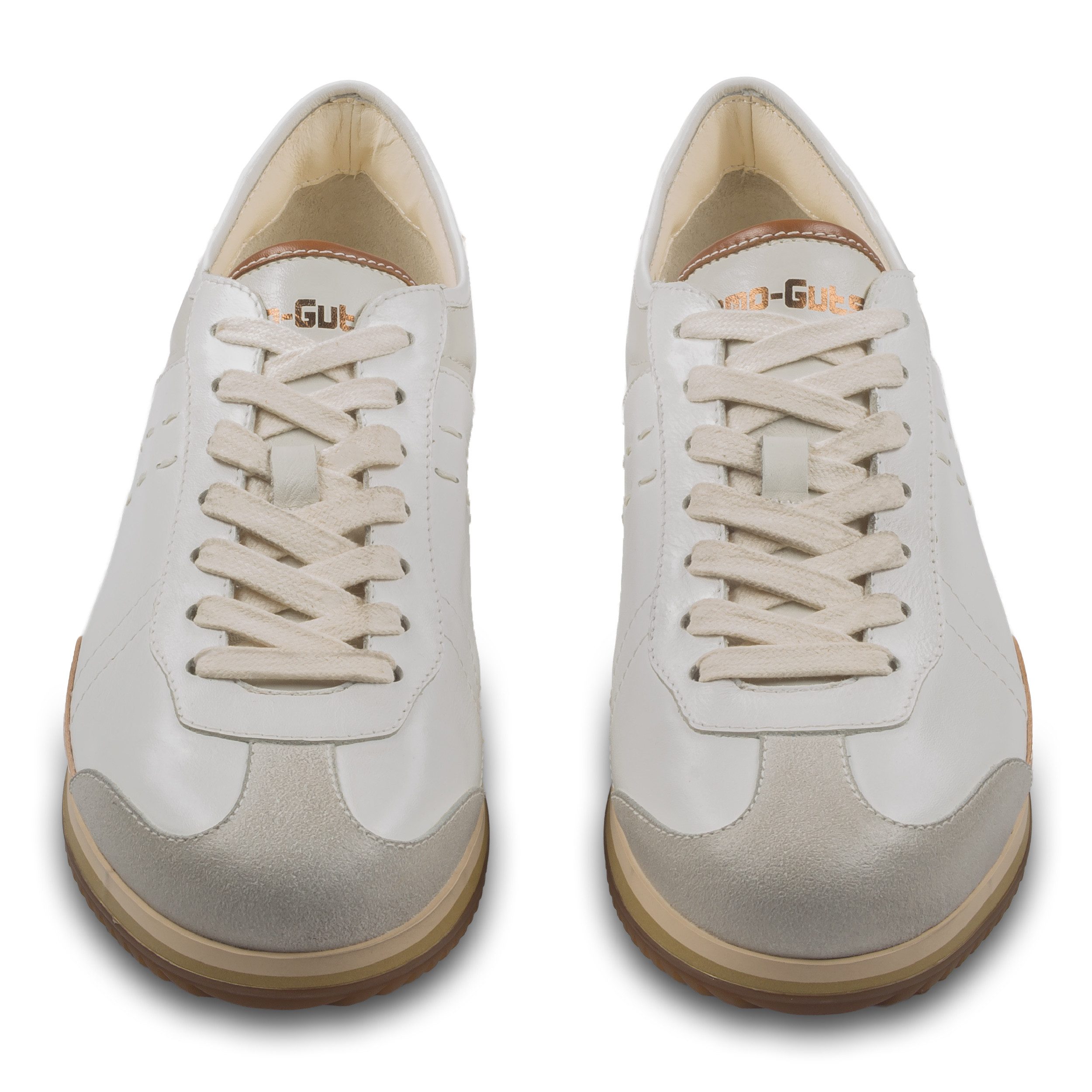 Kamo-Gutsu Leder Sneaker Herren, creme weiß (GIRO-006 bianco) Retro-Optik Sneaker Handgefertigt in Italien
