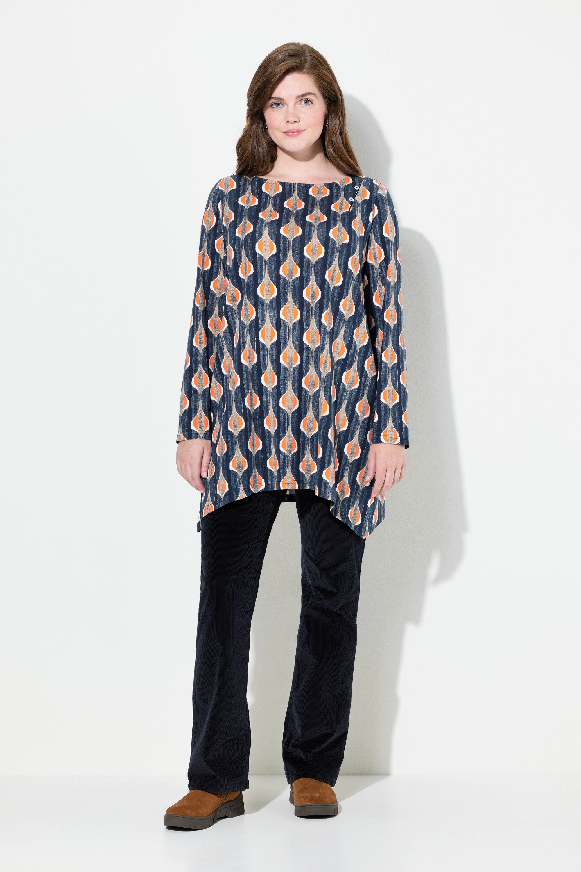 Longsleeve Shirt Knöpfe U-Boot-Ausschnitt Langarm