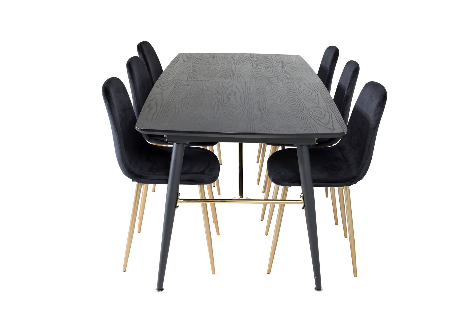 ebuy24 Essgruppe Gold Tisch (7-tlg) Esstisch ausziehbarer schwarz;schwarz;Messingdekor Essgruppe Lä