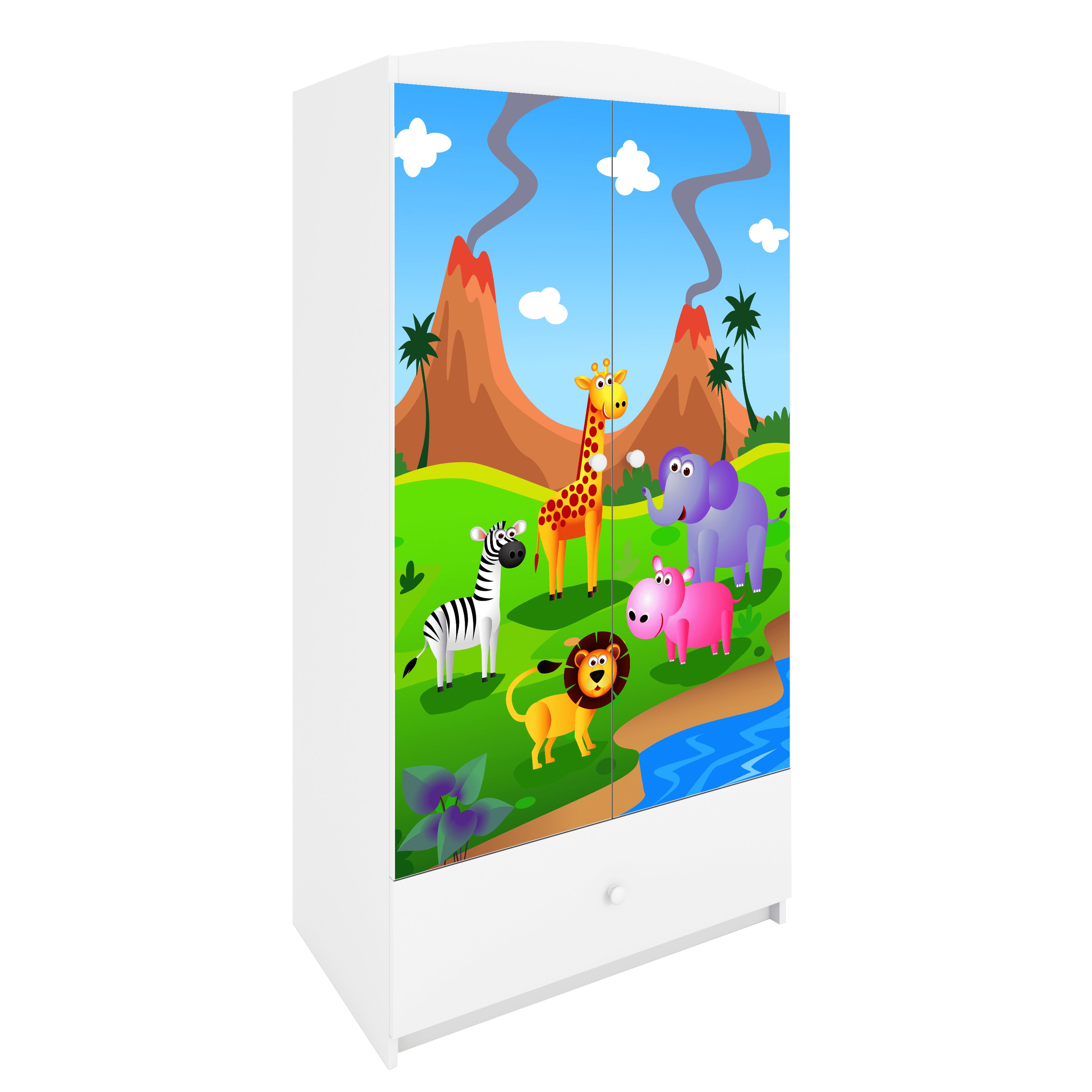 Raumhirsch Furniture Kinderkleiderschrank mit Tiermotiven - Kleiderschrank für Kinder (Kinderzimmerschrank für Jungen & Mädchen, Mit Ablagefächern & Kleiderstange) neutrale Motive, langlebig, verschiedene Farben & Designs