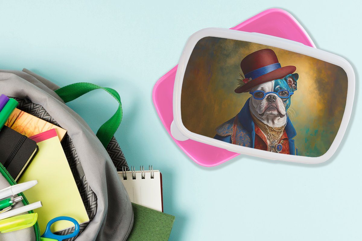 Kunststoff Kinder, Hut Porträt - Erwachsene, Abstrakt, für - Mädchen, (2-tlg), Hund - rosa Snackbox, Lunchbox MuchoWow - Kunststoff, Kleidung Brotdose Brotbox