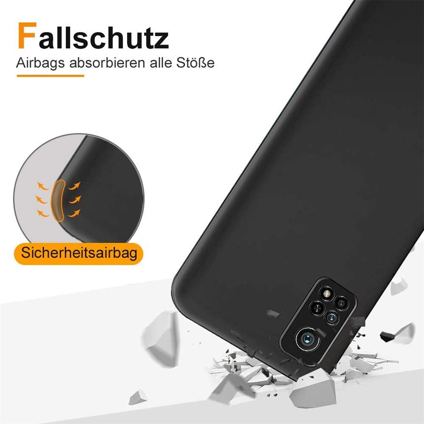 CoolGadget Handyhülle Schwarz als 2in1 Schutz Cover Set für das Xiaomi Mi 10T / Mi 10T Pro 6,67 Zoll, 2x Glas Display Schutz Folie + 1x Case Hülle für Mi 10T Mi 10T Pro