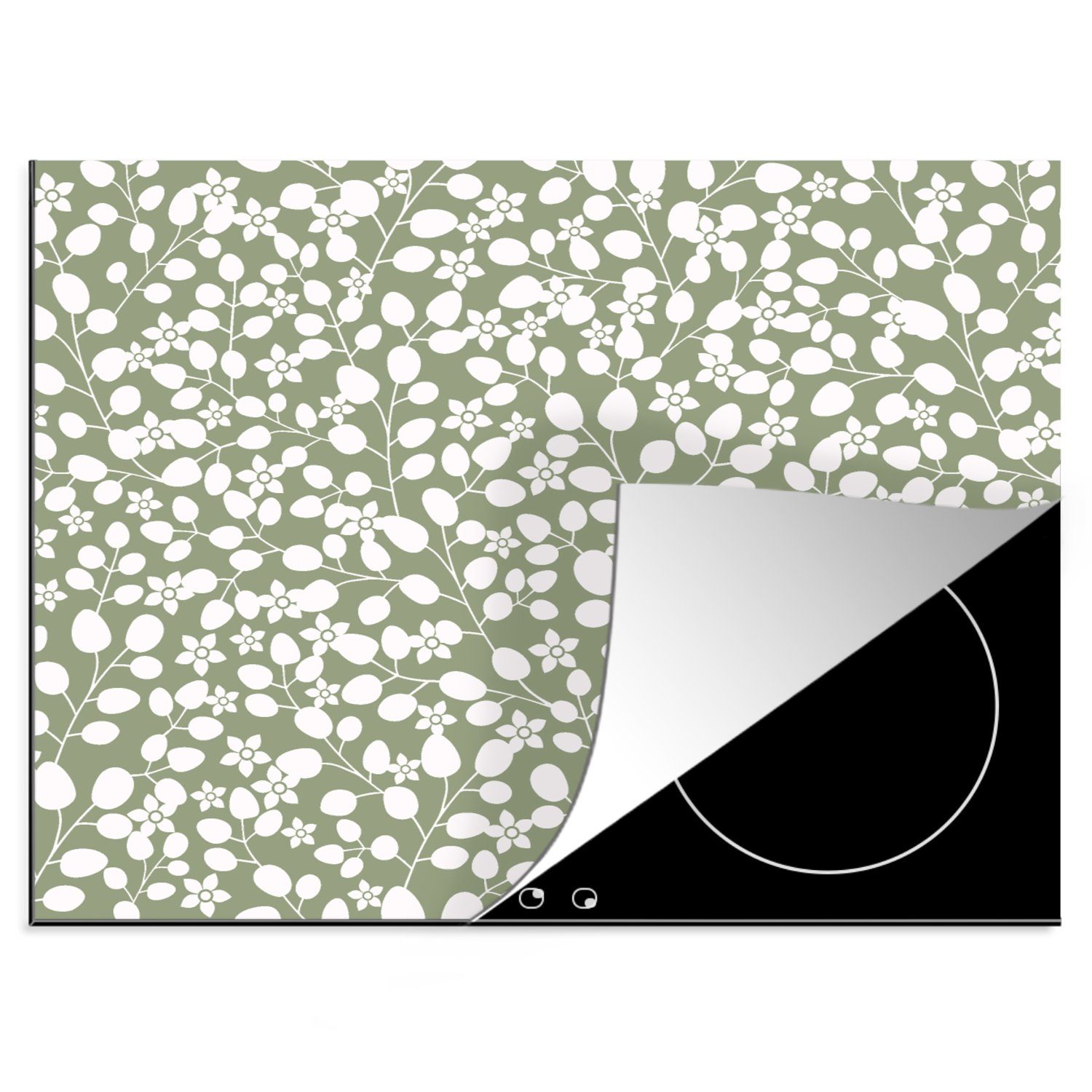 MuchoWow Herdblende-/Abdeckplatte Blumen - Muster Vinyl, 60x52 - Mobile tlg), nutzbar, cm, Pflanzen, Arbeitsfläche (1 Ceranfeldabdeckung