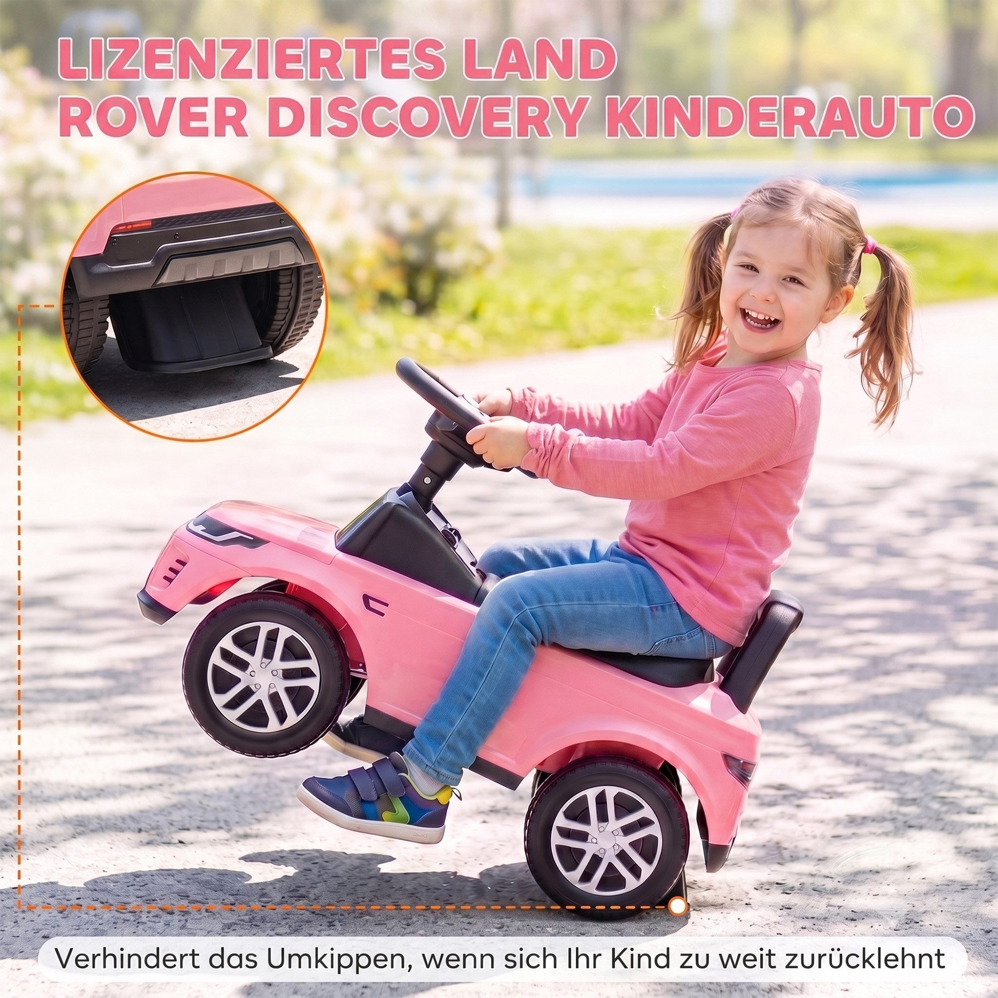 AIYAPLAY Rutscher LAND ROVER DISCOVERY Kinderfahrzeug, (Set, 1-tlg., 1-tlg), für Kinder von 18-36 Monaten, Rosa – Bild 4 von 5