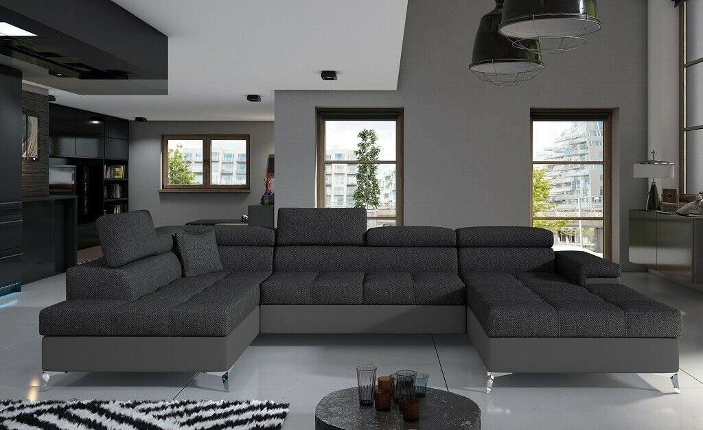 Wohnlandschaft Grau Stoff Modern U-Form Design Sofa Ecksofa, JVmoebel Couch Ecksofa Modern