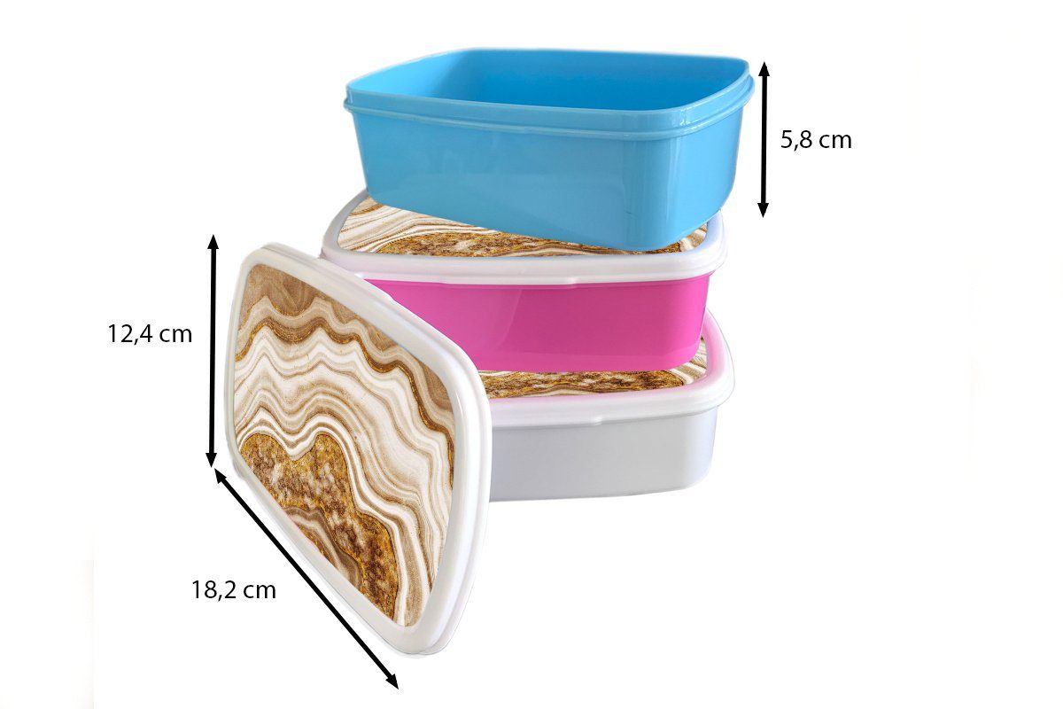 (2-tlg), MuchoWow Marmor Brotbox rosa Brotdose Snackbox, Kunststoff für Braun - Mädchen, Lunchbox Erwachsene, - Kunststoff, Kinder, Linie,