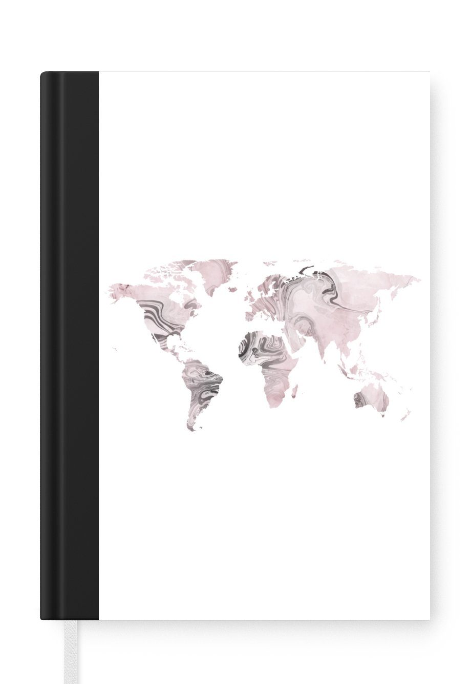 MuchoWow Notizbuch Weltkarte - Rosa - Grau - Farbe, Journal, Merkzettel, Tagebuch, Notizheft, A5, 98 Seiten, Haushaltsbuch