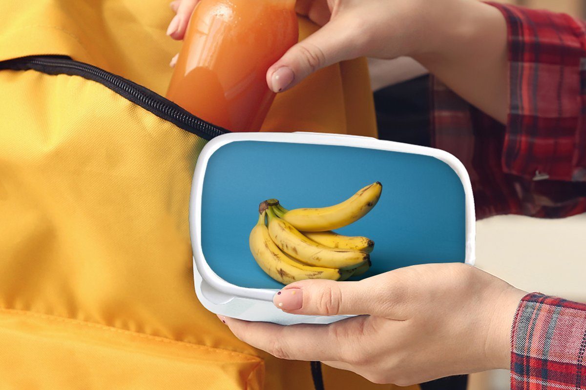 Mädchen Kinder - Erwachsene, (2-tlg), und Lunchbox Brotbox und - Obst weiß für Kunststoff, Banane Brotdose, MuchoWow Blau, Jungs für