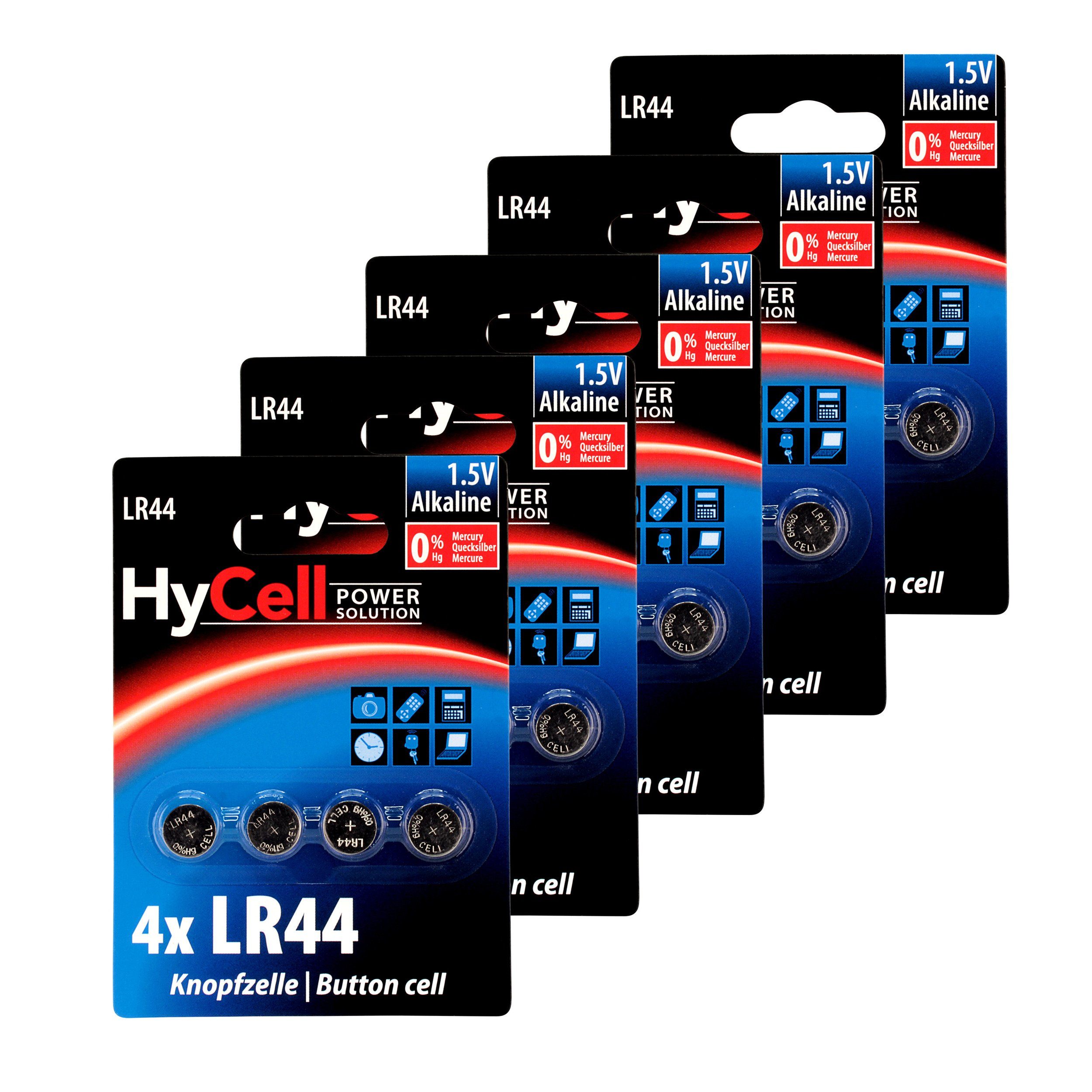 HyCell 20er Pack Alkaline Кнопки клетки LR44 1,5V - Knopfbatterien - 20 Stück Knopfzelle