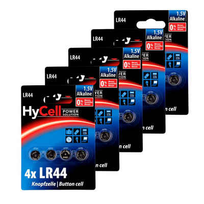 HyCell 20er Pack Alkaline Knopfzellen LR44 1,5V - Knopfbatterien - 20 Stück Knopfzelle