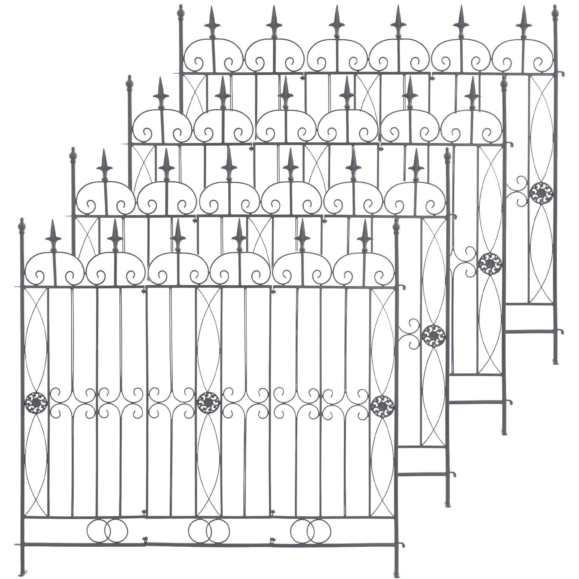 CLP Gartenzaun Steckzaun Beetzaun Zierzaun, (Spar-Set, 1-St., 124 x 116 cm dekorativ), Steckzaun, ohne Werkzeug, Lanzenspitzen, Eisen