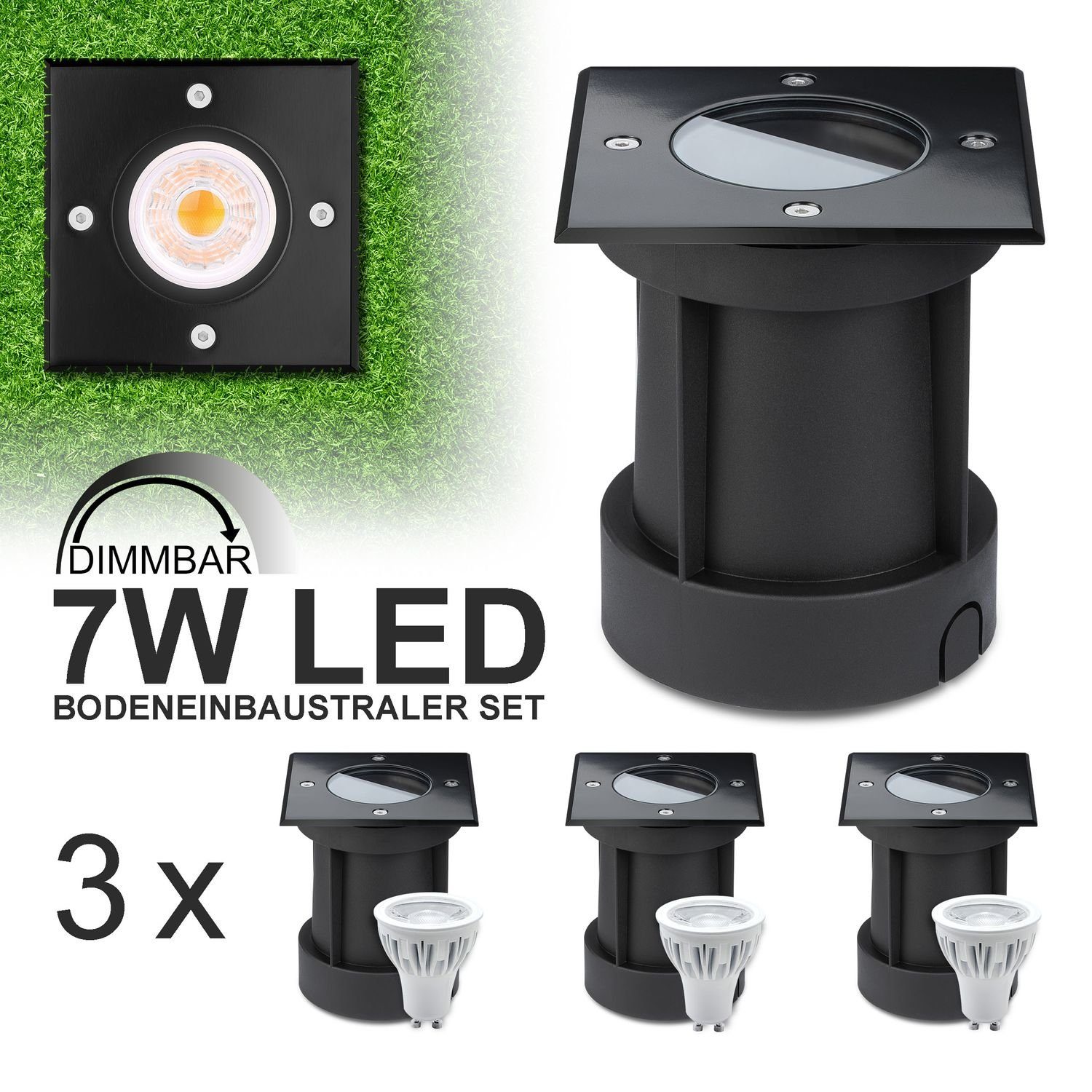 LEDANDO GU10 Einbaustrahler LED LED LED mit 3er Schwarz vo Bodeneinbaustrahler Markenstrahler Set