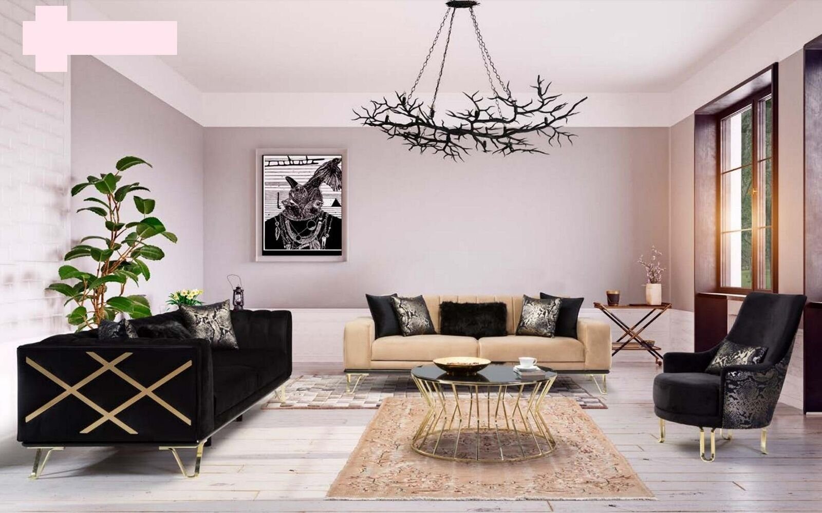 Luxus 3-Sitzer Couch Couchen Sofa Elegant JVmoebel Dreisitzer Samt Wohnzimmer Schwarz