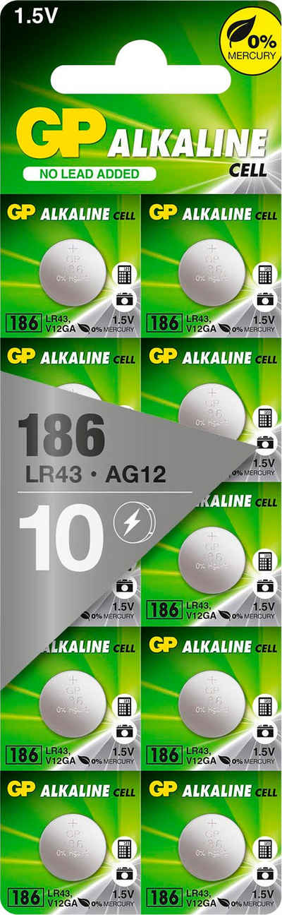 GP Batteries 10er Pack 186F-2C10 Knopfzelle, LR43 (1,5 V, 10 St)