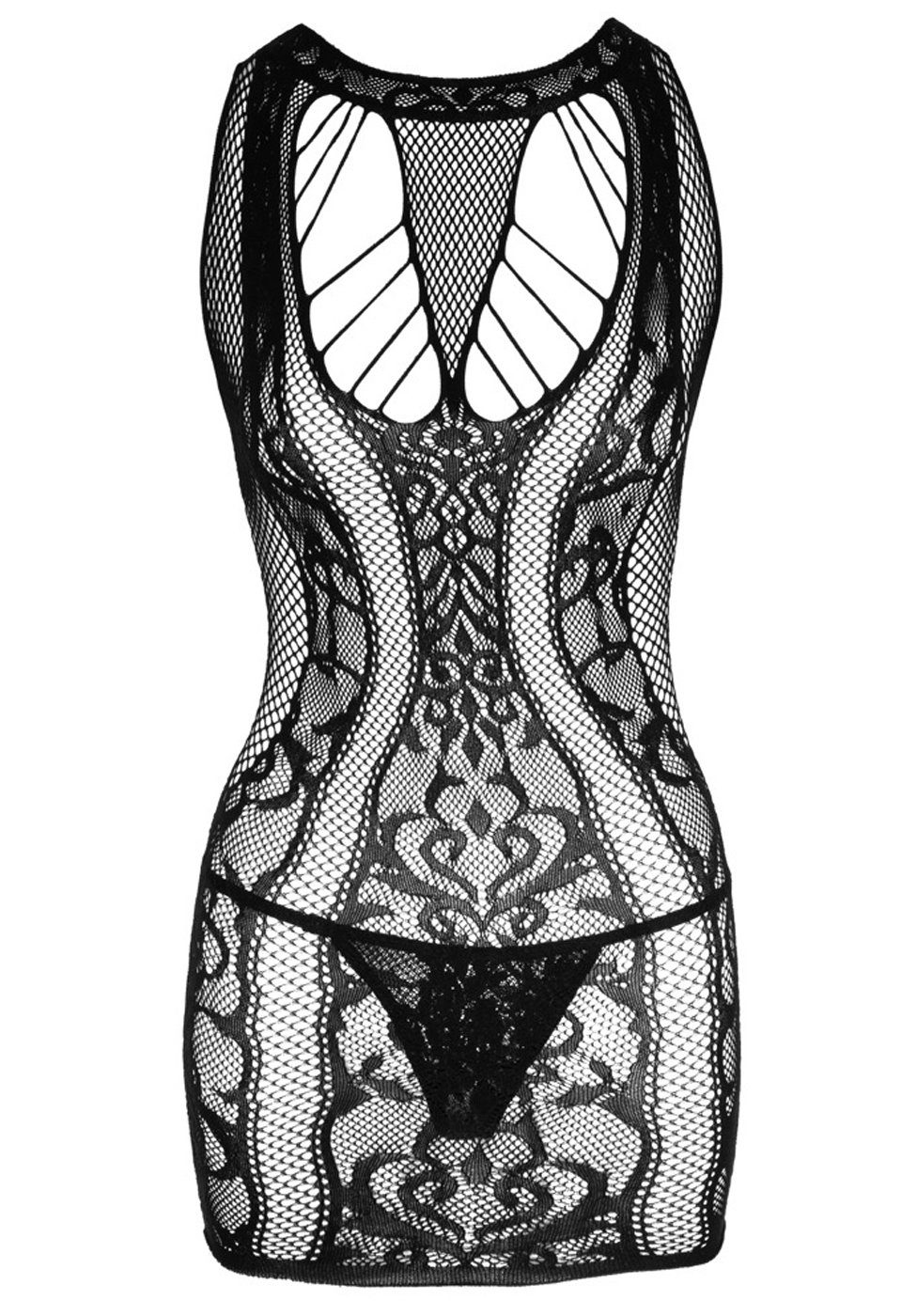 NO:XQSE Minikleid Netzkleid mit String - schwarz (1-tlg)