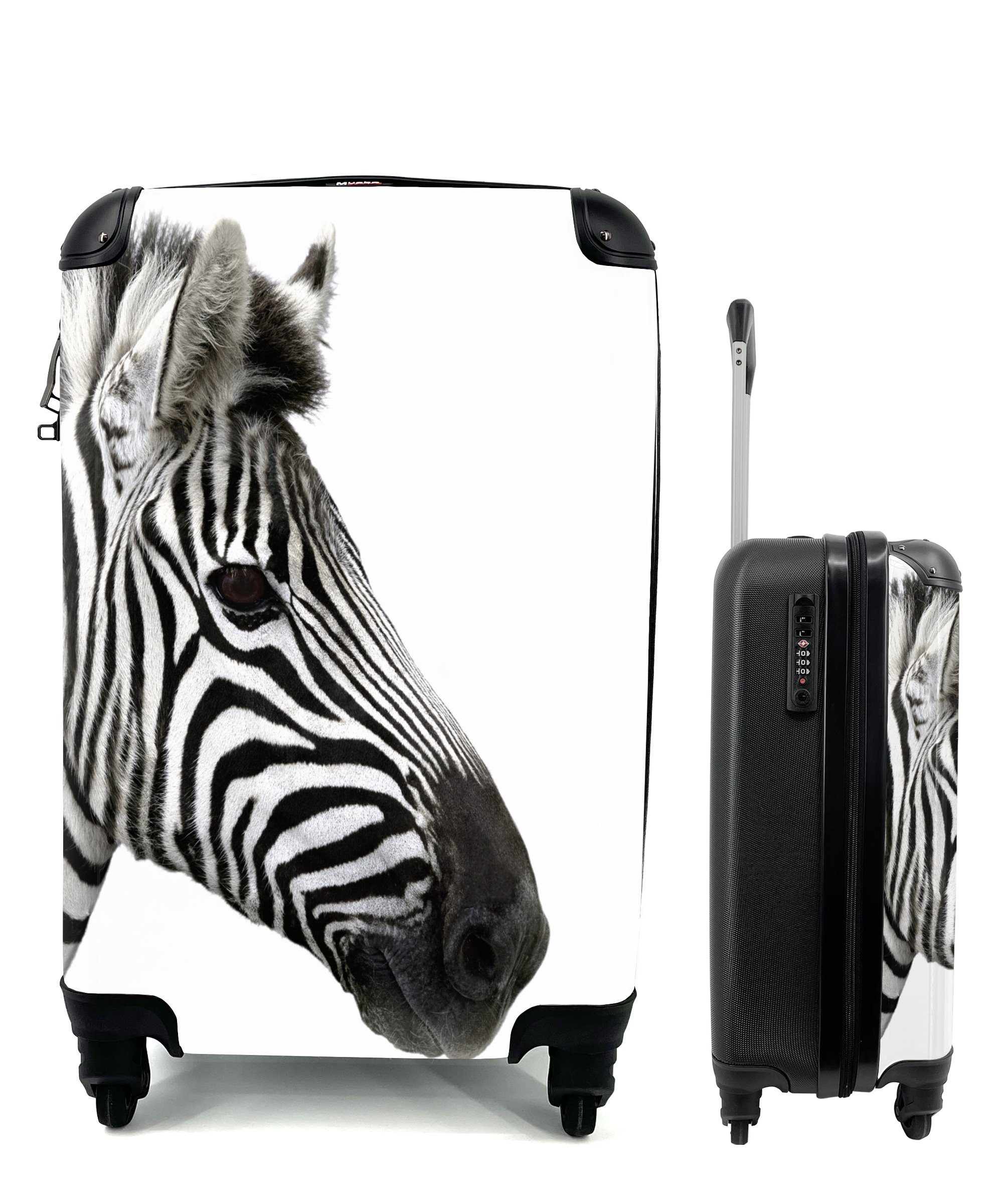 MuchoWow Handgepäckkoffer Nahaufnahme eines Zebras, 4 Rollen, Reisetasche mit rollen, Handgepäck für Ferien, Trolley, Reisekoffer