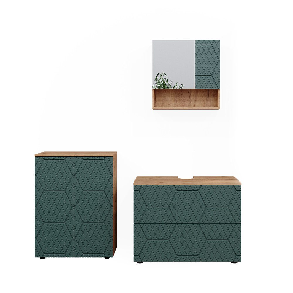 Vicco Badmöbel-Set Irma, Goldkraft Eiche/Grün, 3 günstig online kaufen