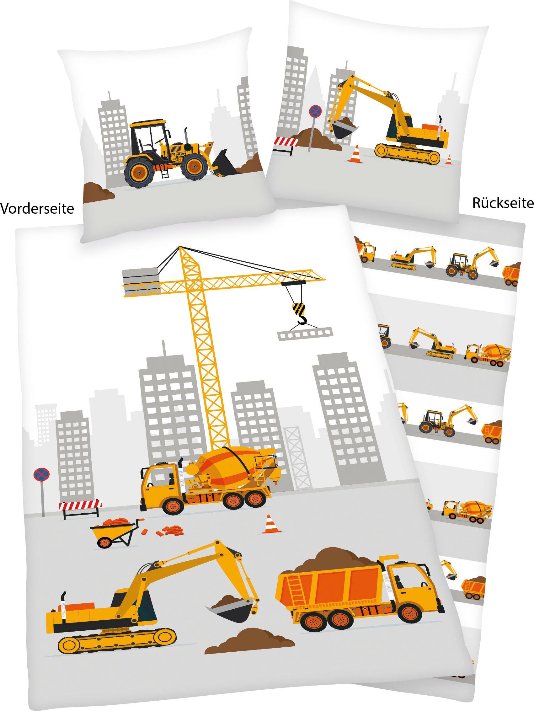 Herding Young Collection Kinderbettwäsche Baustelle, Renforcé, 2 teilig, mit tollem Motiv