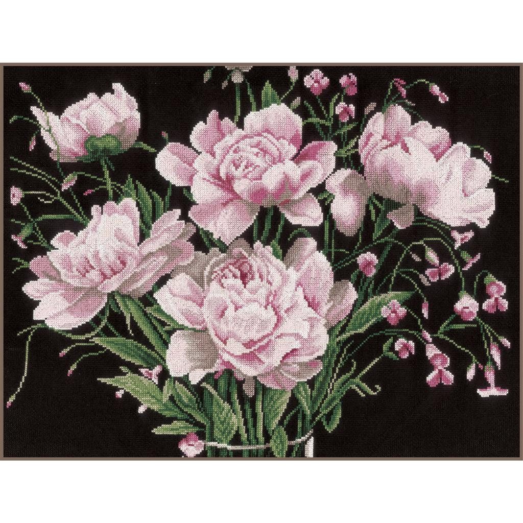 Lanarte Kreativset Lanarte PN-0021224 Rosa Blumen Kreuzstichpackung, (Set, embroidery Kit), Made in Europe
