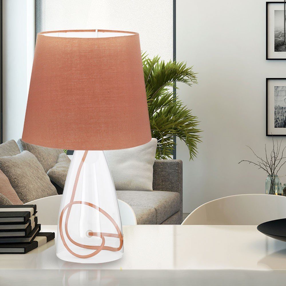 braun Watt Tisch Schirm Warmweiß, Beleuchtung Lampe WOFI 3 klar LED Stoff LED Tischleuchte, Leuchtmittel inklusive, Glas Design