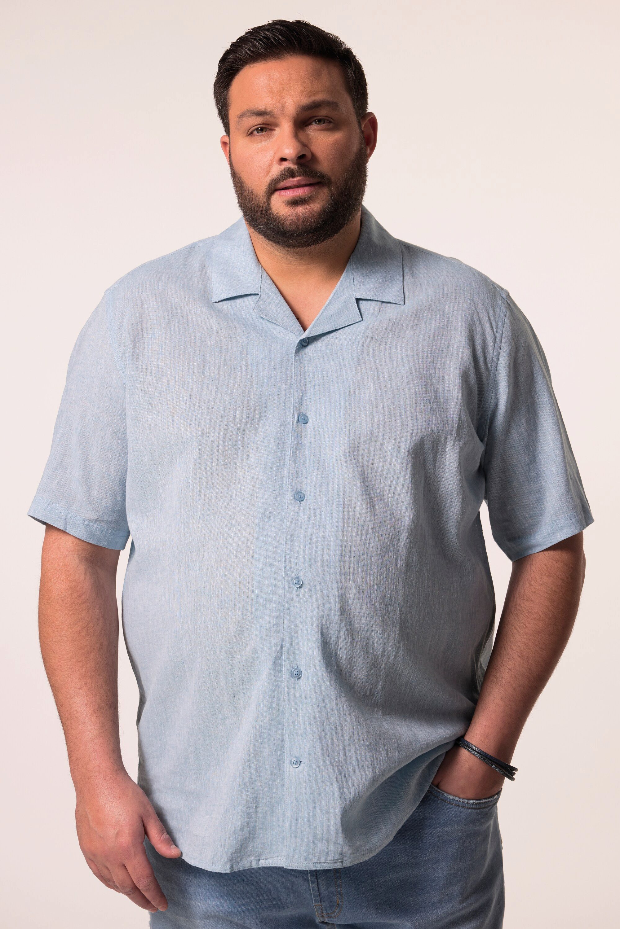 Kurzarmhemd Men+ Leinenmix-Hemd Halbarm Cubakragen Cuba Fit