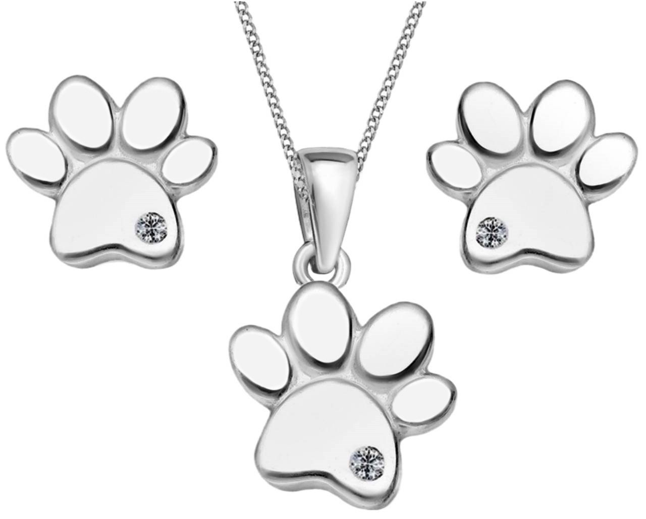 Valentinstagsgeschenk Goldene Hufeisen Schmuckset Pfoten Pfötchen Set Anhänger Halskette Ohrstecker 925 Silber (4-tlg, inkl. Etui), Damen Geschenkset,