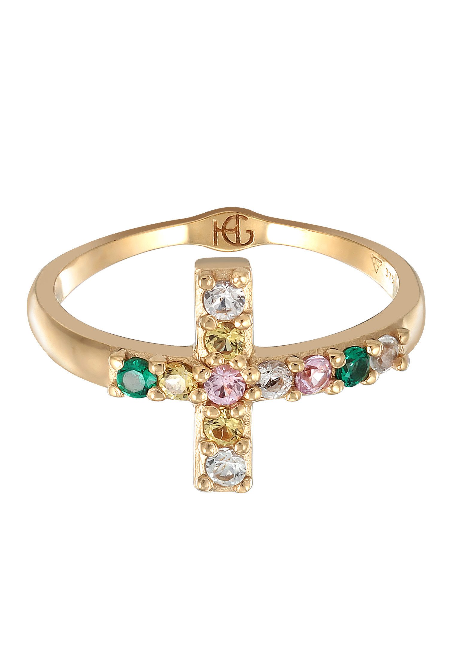 HAZE & GLORY Fingerring Edelstein Kreuz Vivid 375er Gelbgold, Kreuz günstig online kaufen