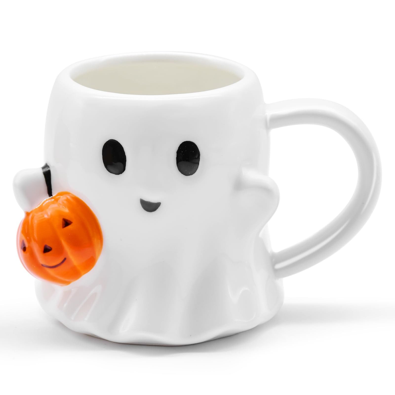 FOUORTUNATE-BEE Cappuccinotasse Halloween Tasse 500 ml, Geister Kürbis Becher, Kaffeetasse, Halloween Becher 500 ml für Kaffee, Tee, Kakao und Pumpkin Latte