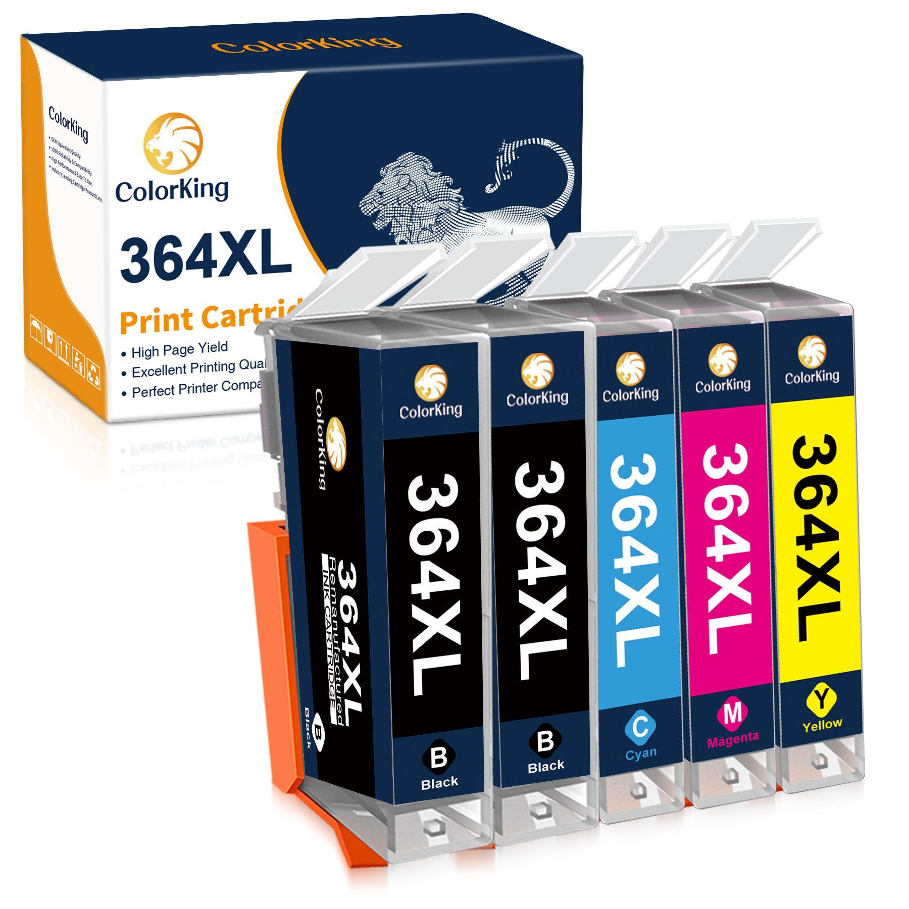 ColorKing 5er Kompatibel für HP 364XL 364 XL Tintenpatrone (Officejet 4610 4620 4622, Deskjet D5445 5460 5463 5468, 5-tlg., HP Photosmart D5445 D5460 D7500 D7560 C510A 5510 5514 5515 5520 5522)