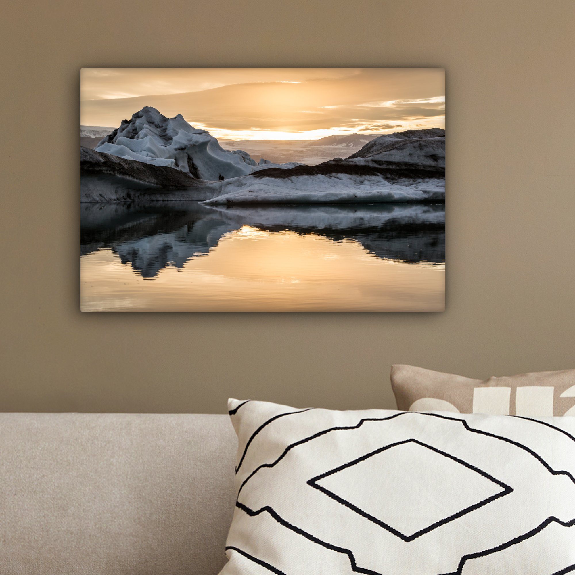 Wanddeko, Leinwandbilder, cm Aufhängefertig, Spiegelung (1 OneMillionCanvasses® Wandbild Gletscher, 30x20 Leinwandbild der St), isländischen